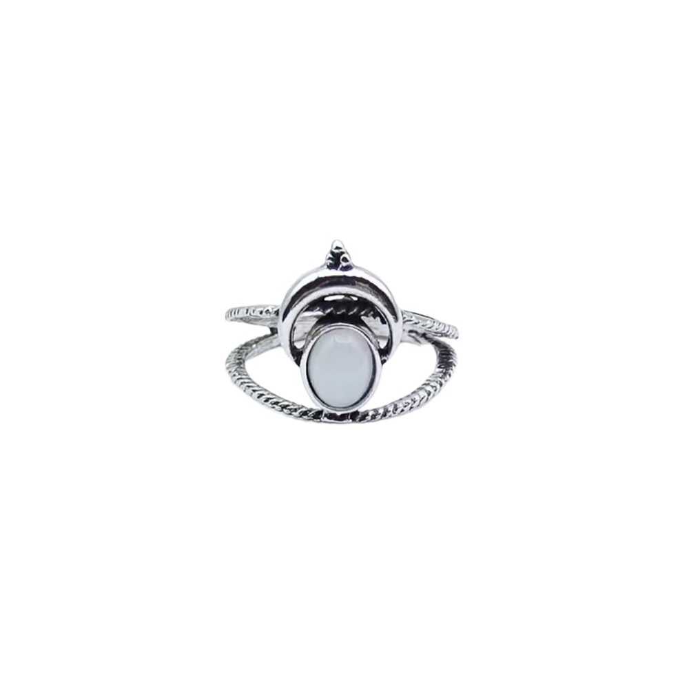 Silver Moon and Moonstone Abstract Ring